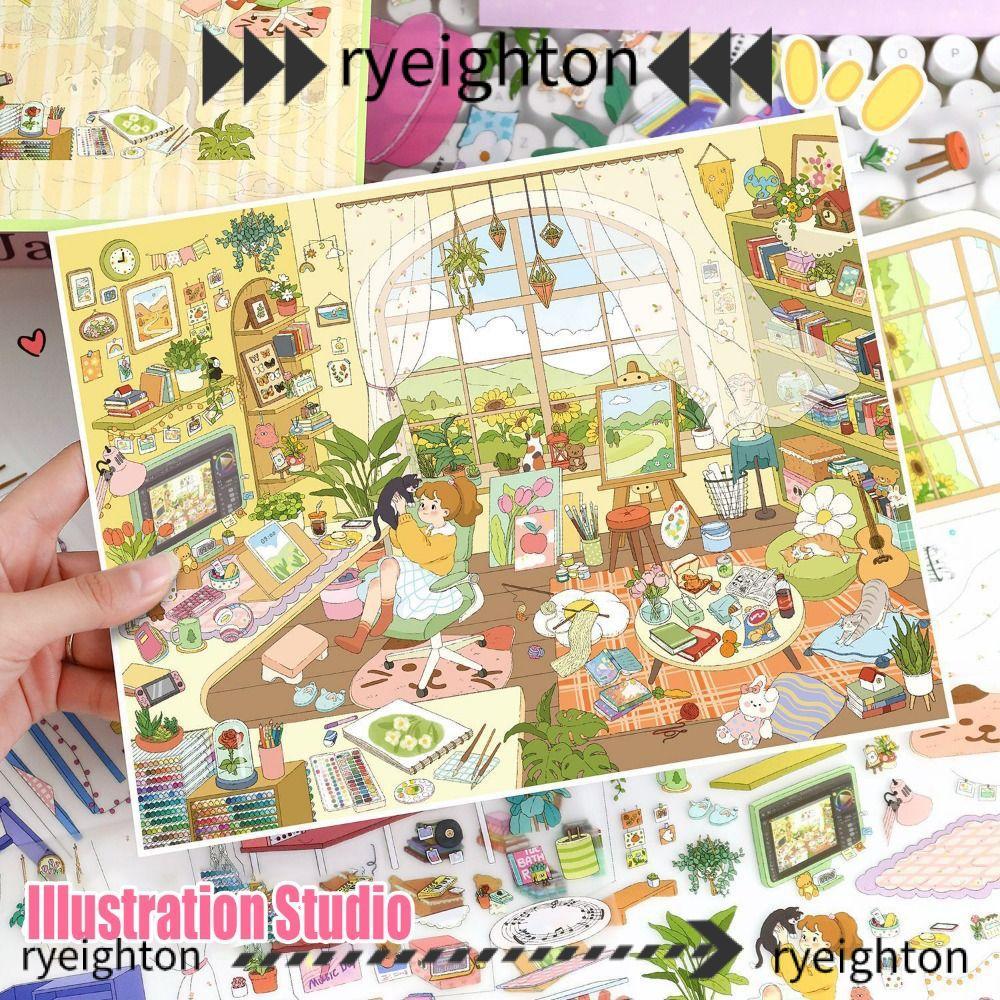 RYEIGHTON DIY Pocket Cabin Scene Sticker, Scene Display Music / Illustration Studio Landscape Sticke