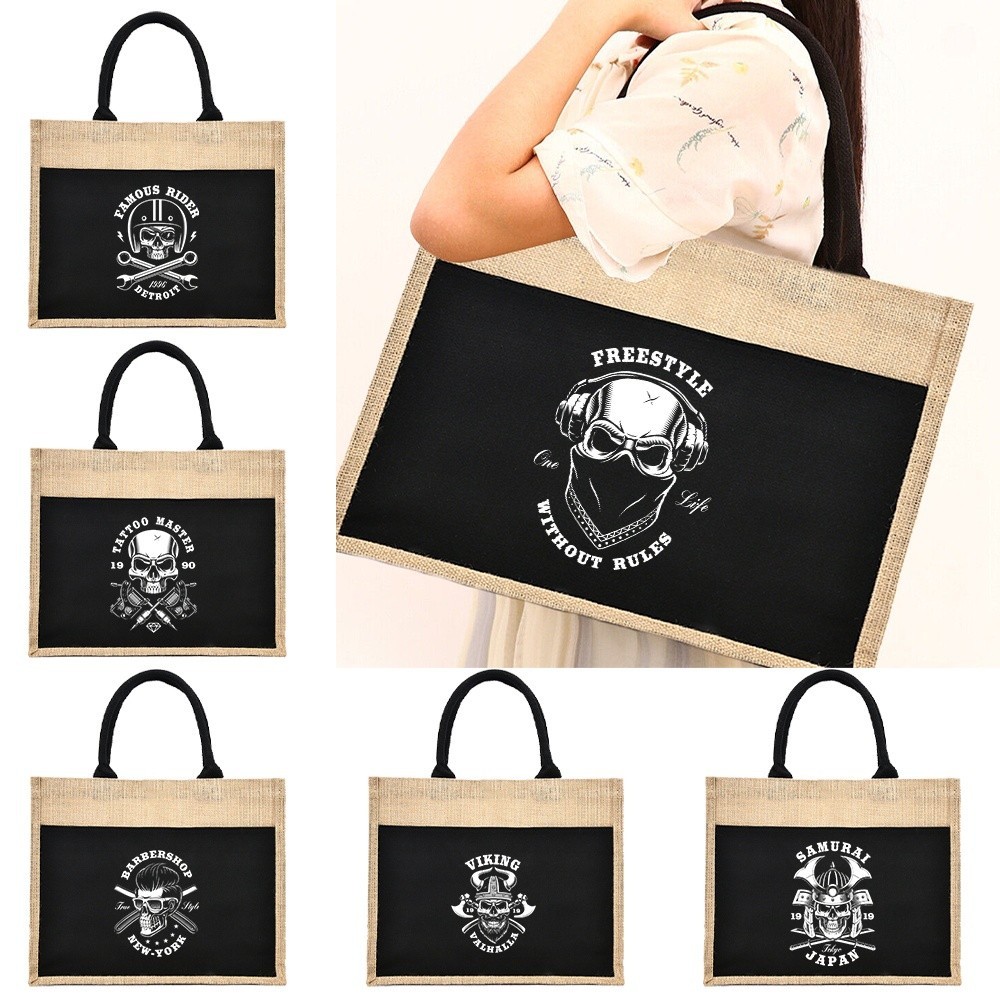 Jute Handbag Shoulder Women Travel Storage Bag Linen Pouch Picnic Bag Shopping Pouch Laminated Pouch