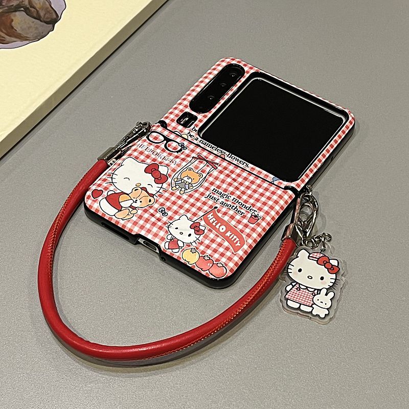 Ốp lật từ tính mèo kitty dễ thương cho Hornor Magic V Flip / Hornor Magic V Flip 2Case Lưới Đỏ Da Ka