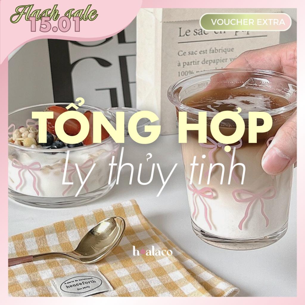 [TỔNG HỢP] Ly thủy tinh, ly có quai, bình thủy tinh kèm ống hút, ly thủy tinh họa tiết làm quà - hoa