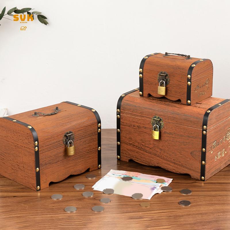[SVK] 1 Bộ Hộp Bảo Quản Kho Báu Vintage Kho Báu Bằng Gỗ Có Lo Heo Đất Tổ Chức Hộp Tiết Kiệm Để Trang