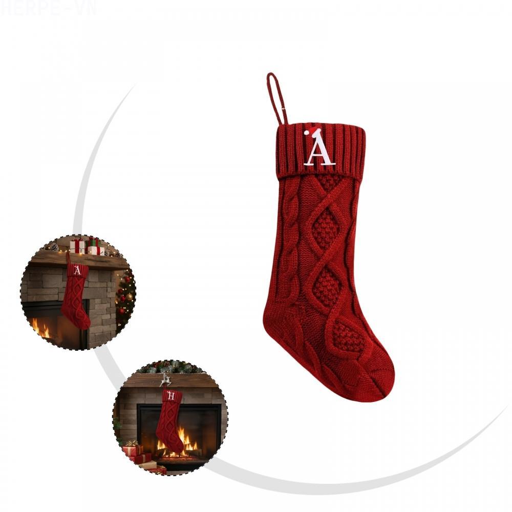 [HERPEVN]Alphabet Letters Red Christmas Stockings for Holiday Decor Knit 18 11 x 6 Inches[Ready stoc