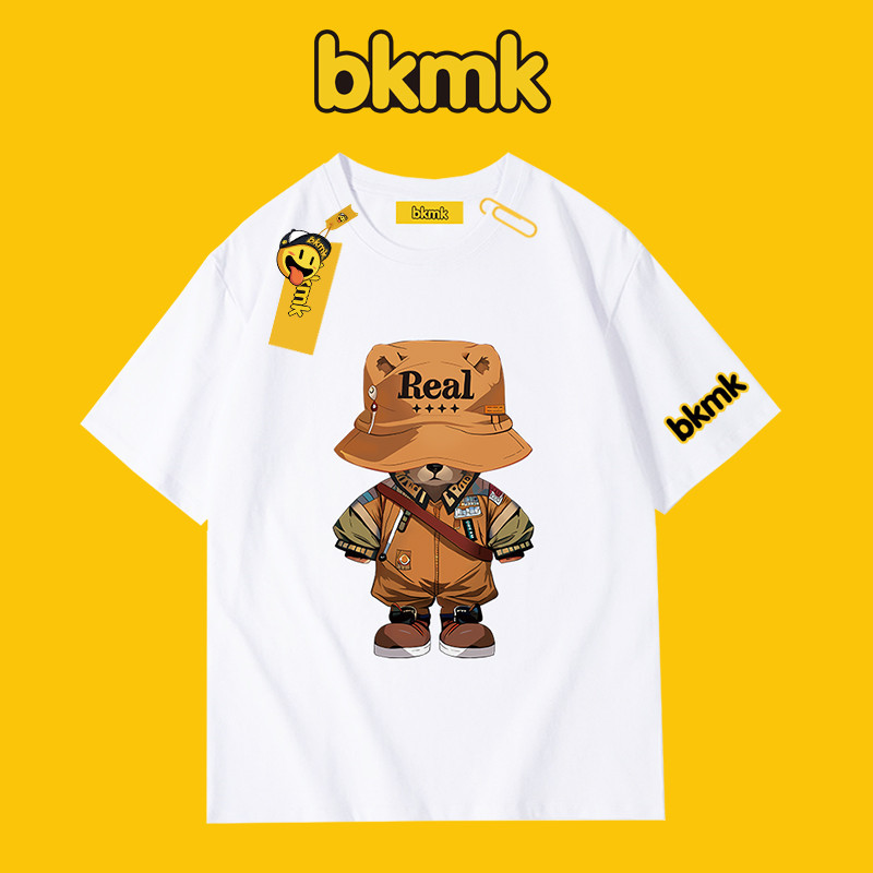 Bán Chạy Chất Lượng CaoBkmk Cổ Tròn Tay Ngắn Hoạt Hình Gấu In 100% Cotton Cao Cấp Plus Kích Thước Áo