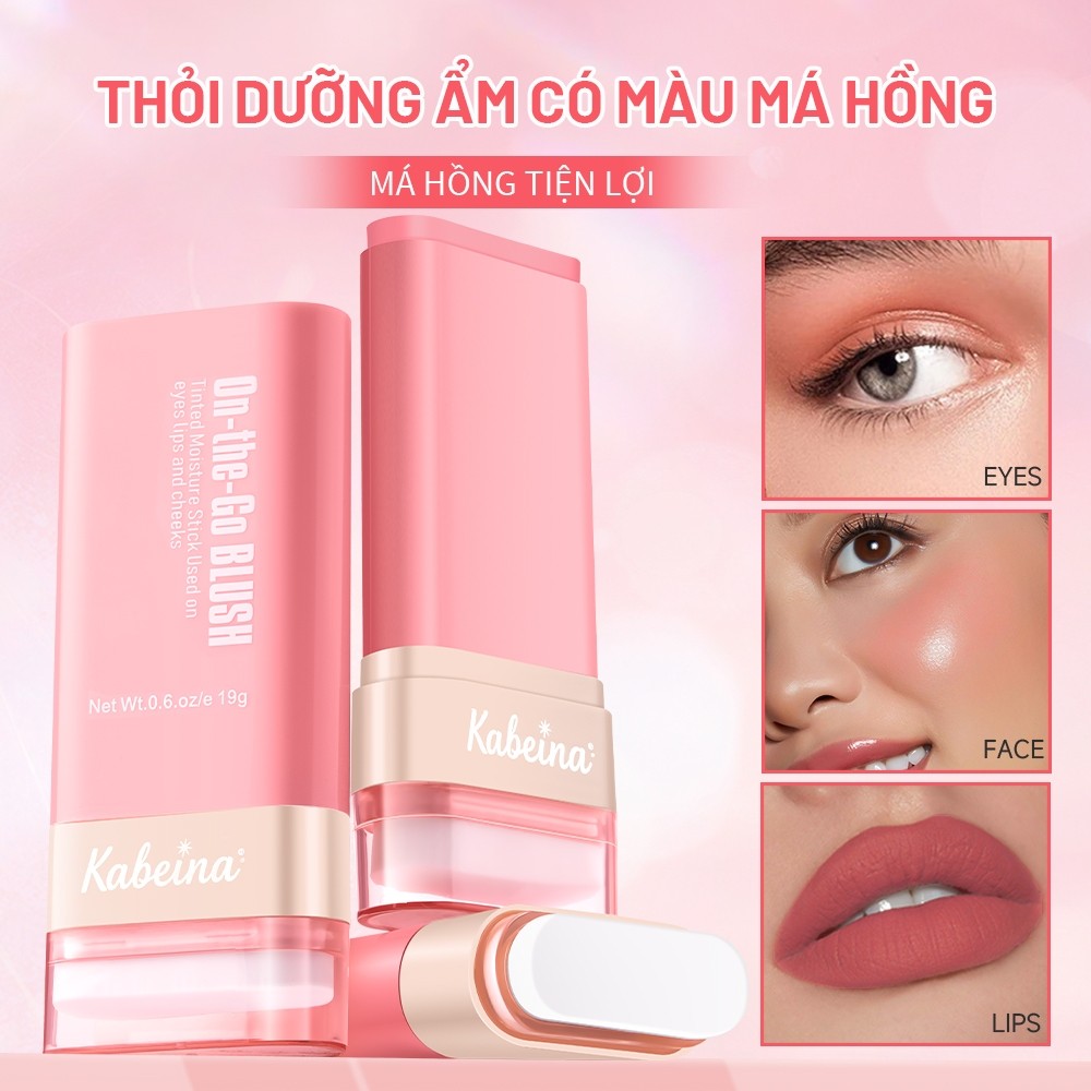 ​Phấn má hồng Kabeina có thiết kế hai đầu và đi kèm bông phấn Hiệu ứng dưỡng ẩm và sáng bóng Phối mà