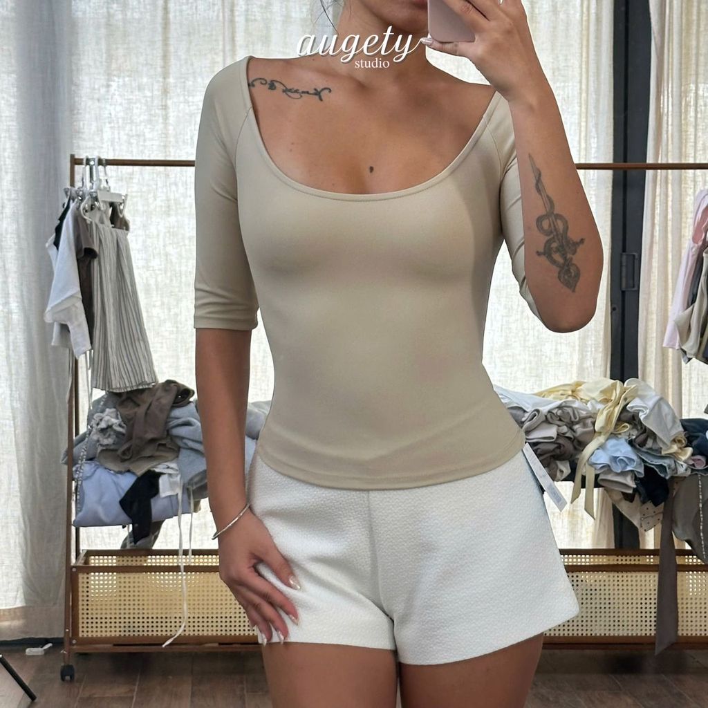 Áo Thun Tay Lửng Cổ Tròn Rộng Chiết Eo Vải Cao Cấp Augety Studio, LANI Top | BigBuy360 - bigbuy360.vn