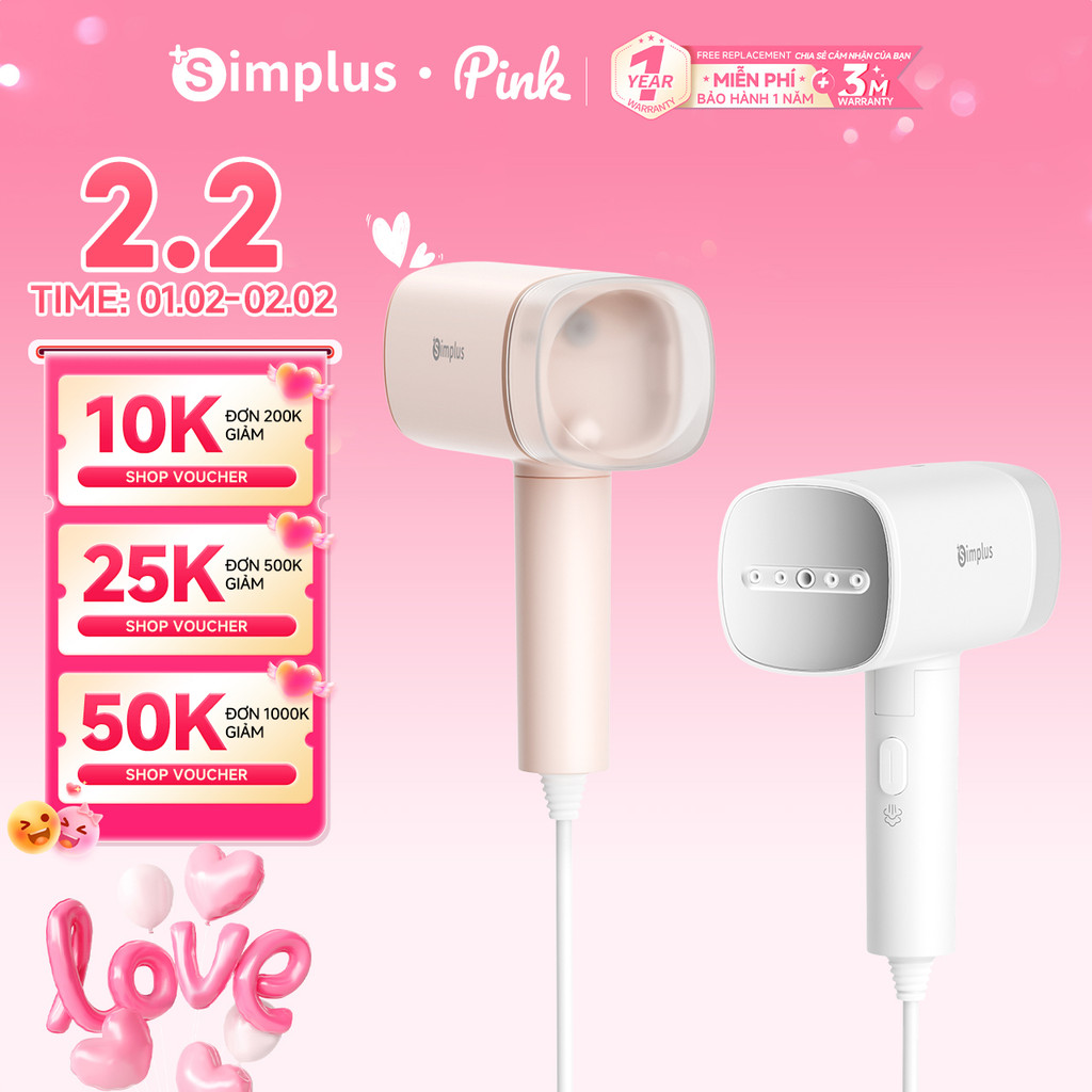 Simplus Pink Bàn là hơi nước cầm tay 180ML - Công suất lớn 1200W, có thế gấp gọn GTJH020 - Bảo Hành 