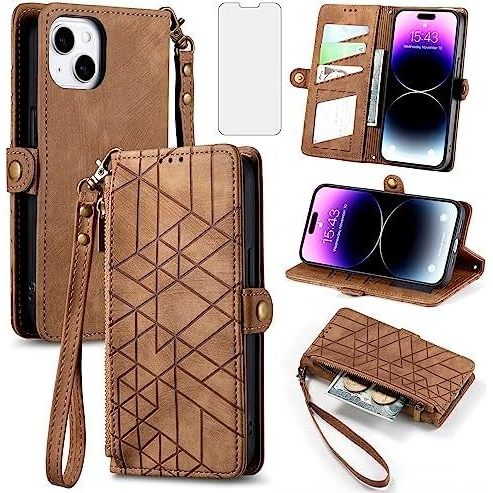 Ốp Điện Thoại Asu Cho IPhone 14 Plus 6.7 Inch Ví Có Kính Cường Lực Bảo Vệ Màn Hình Và Lật Dây Kéo Th