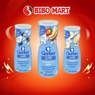 Bánh Ăn Dặm Gerber Puffs Vị Hoa Quả Việt Quất Dâu Táo Chuối Hỗ Trợ Phát Triển Toàn Diện Cho Bé Trên 8 Tháng Tuổi - Bibom