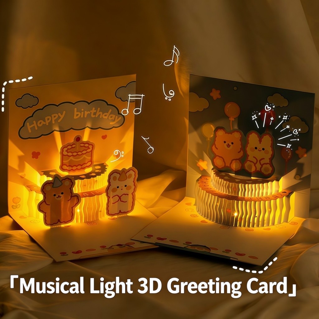 Thiệp sinh nhật 3D, âm nhạc và đèn nháy, hình ảnh hoạt hình dễ thương, món quà tuyệt vời với lời chúc riêng