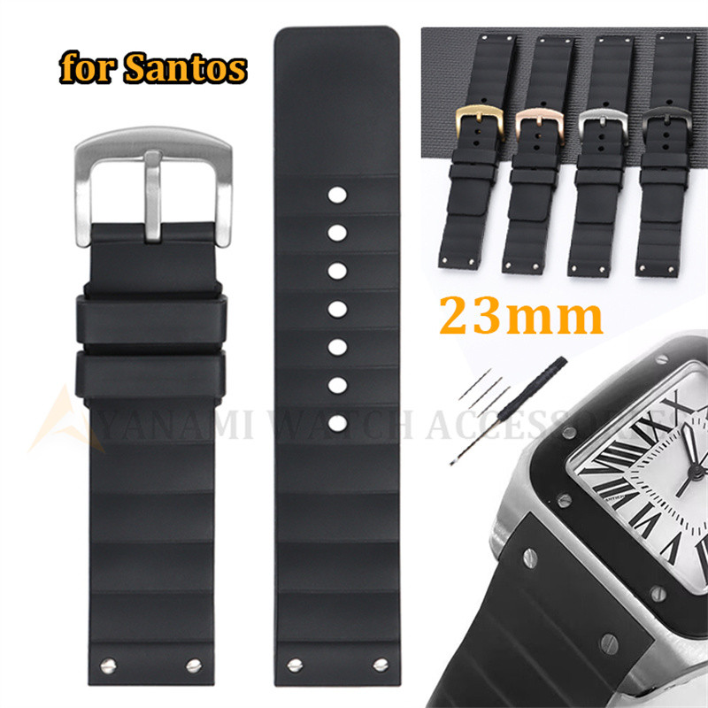 23mm Dây Đeo Đồng Hồ Silicon Cho Cartier Cao Su Đồng Hồ Cho Santos 100 Series Thay Thế Vòng Tay Mềm 