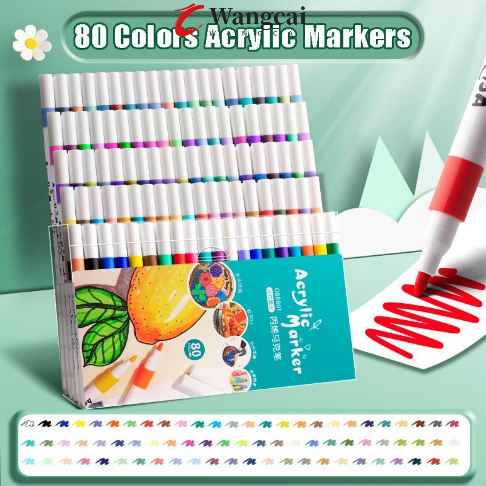 WANGCAI Paint Art Marker, 80 Màu Fine Nib Acrylic Marker Pen Set, Bền Nhanh Khô DIY Craft Waterborne
