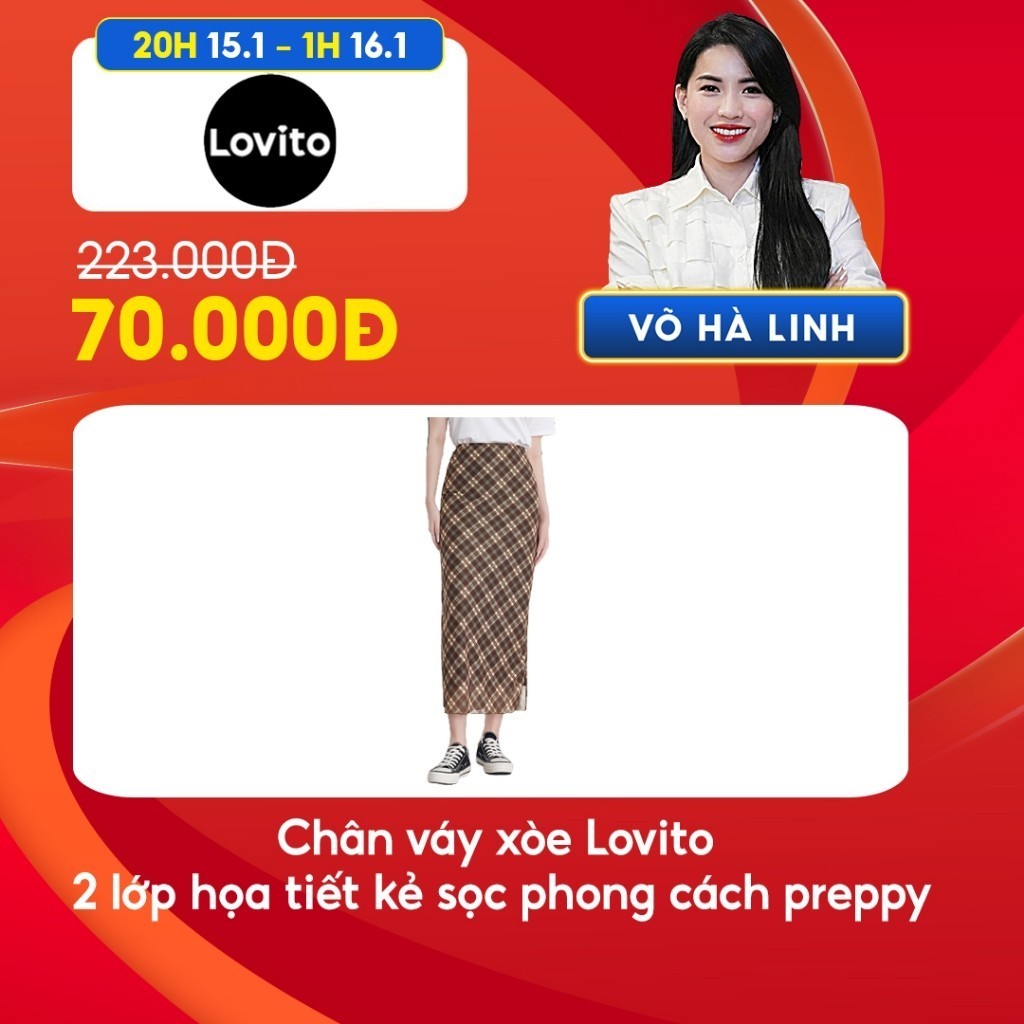 [Chỉ còn 70,000đ sau khi áp voucher] Chân váy xòe Lovito 2 lớp họa tiết kẻ sọc phong cách preppy cho