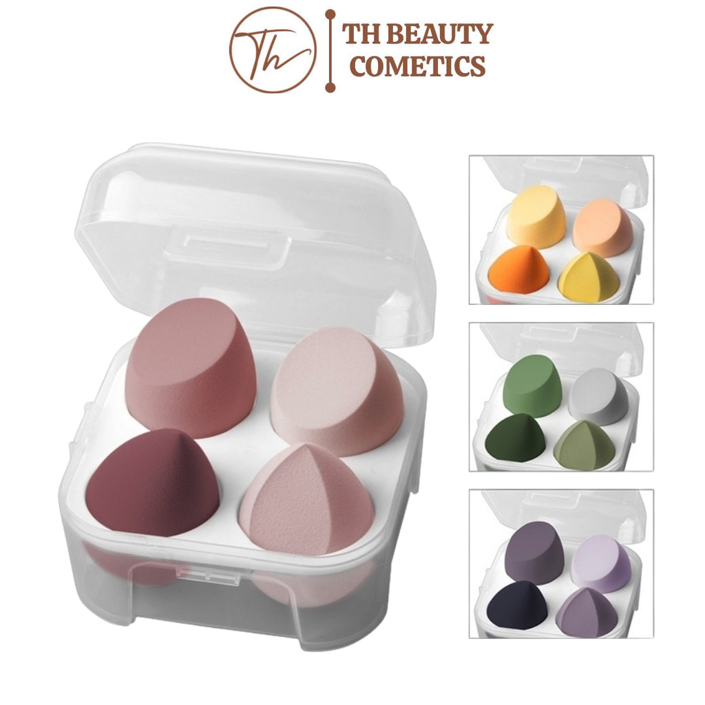Set 4 bông mút tán nền siêu mềm không hút phấn vát chéo giọt nước TH Beauty Cosmetics
