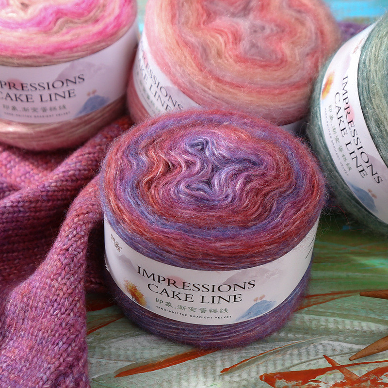 Ấm Áp Lạ Mắt Gradient Mohair Dài Nhuộm Mohair Fine Thread Móc Áo Len Lụa Trẻ Mohair Len Bóng