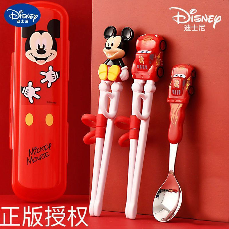 JUA[Disney]Children's Chopsticks Practice Set with Chopsticks, Spoon, and Fork - Training Chopsticks