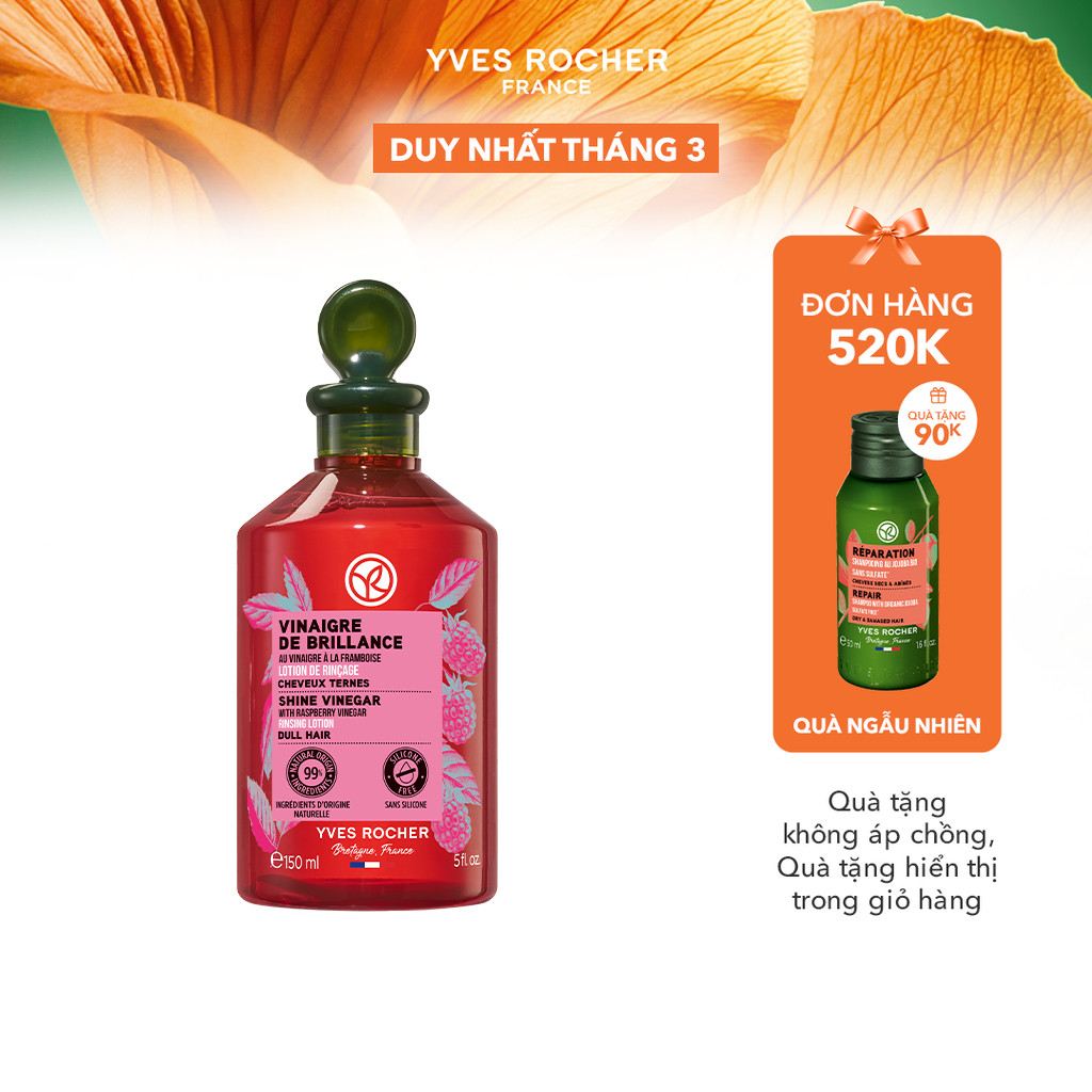 Giấm xả tóc bóng mượt Yves Rocher Shine With Raspberry Vinegar Rinsing Lotion 150ml