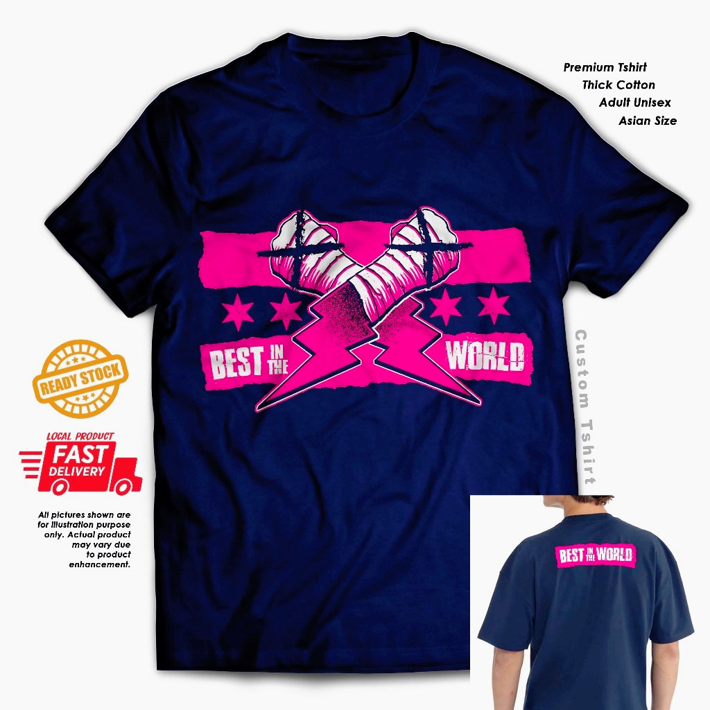 Áo thun nam cổ tròn cotton cao cấp họa tiết Best in World của CM Punk và AJ Lee - size quá khổ