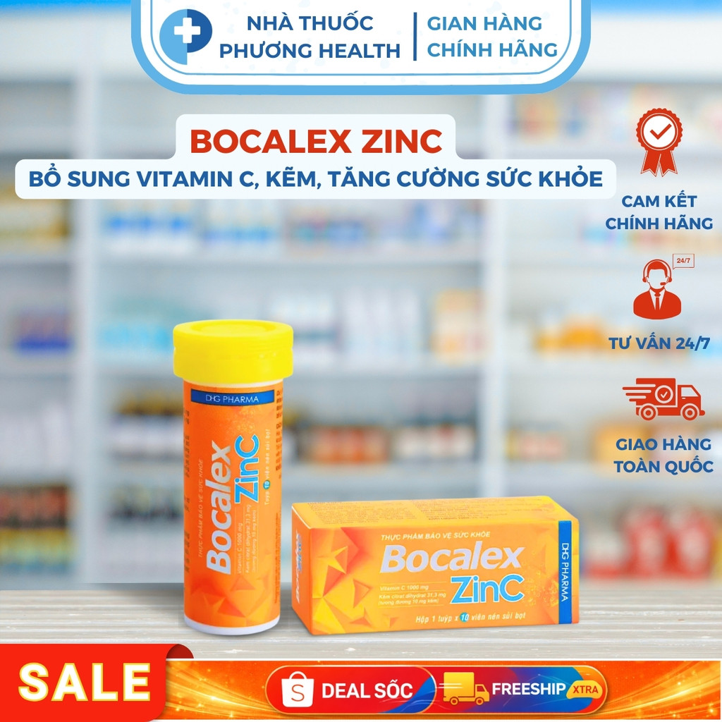 Viên sủi Bocalex ZinC bổ sung vitamin C, kẽm giúp tăng cường sức khỏe (Tuýp 10 viên)