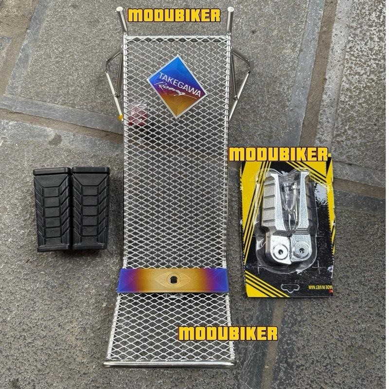 Combo Baga xiken và gác chân trước Kajima & gác chân sau Take nhôm kèm long đền đỏ cho xe Wave A 110