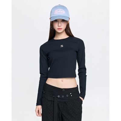 MLB - Áo croptop nữ cổ tròn tay dài Basic_3FTSB0361-50BKS