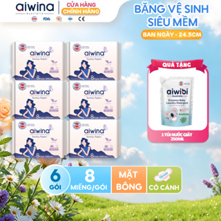 Combo 6 Băng vệ sinh Aiwina siêu mềm ban ngày 24.5cm gói 8 miếng