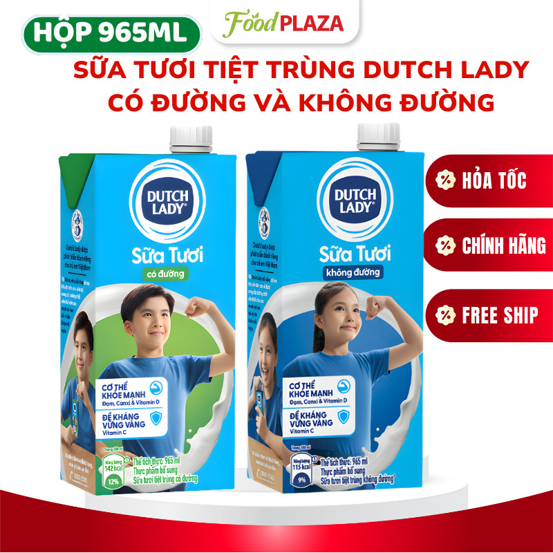 Sữa Tươi Tiệt Trùng Dutch Lady Có Đường Và Không Đường Hộp 965Ml