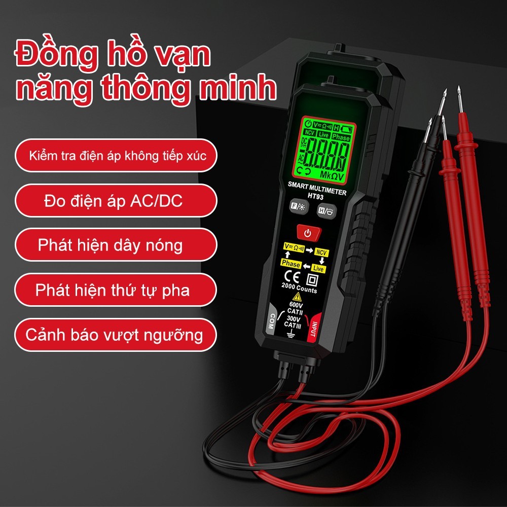 HT93 Máy đo điện áp vạn năng kỹ thuật số thông minh 2000 Máy đo điện áp đếm NCV