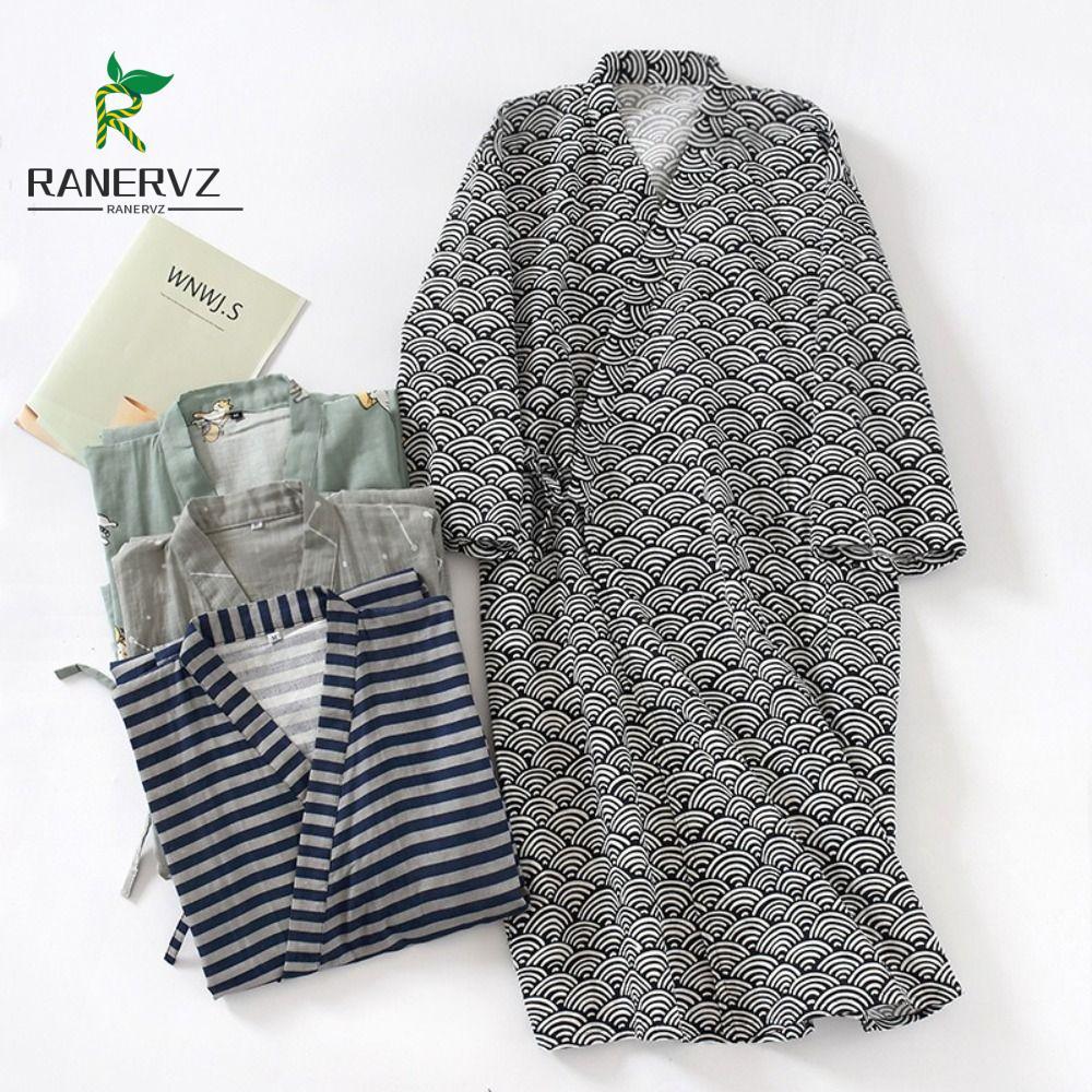 Áo choàng tắm Kimono nam RANERVZ, Yukata dài tay cổ chữ V phong cách Nhật Bản, Áo choàng có mũ trùm 