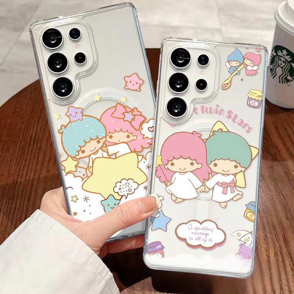 Ốp điện thoại chống sốc từ tính hoạt hình Kawaii Little Twin Stars cho Samsung Galaxy S26 Ultra S25 