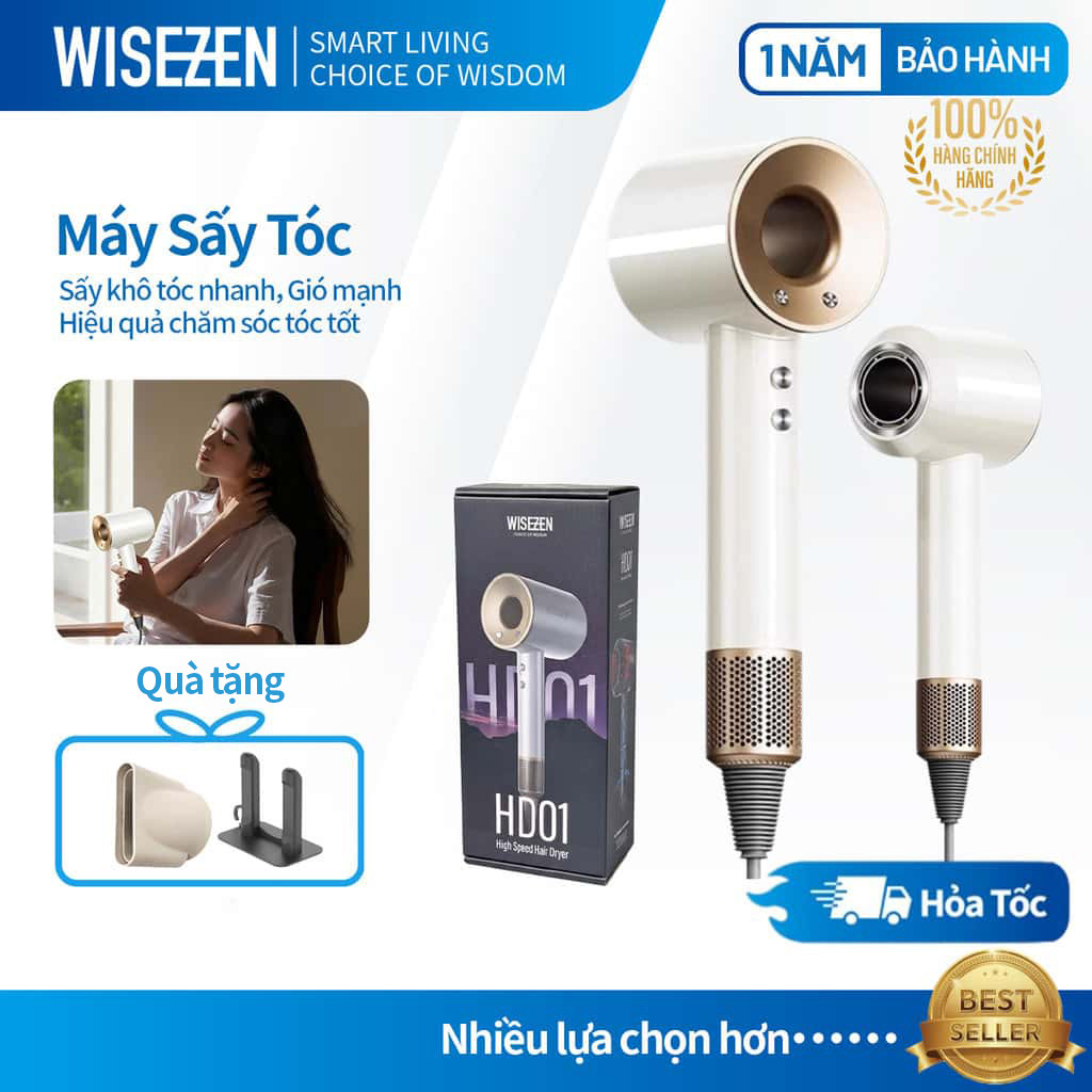 Máy Sấy Tóc Ion Âm Wisezen Không Cánh 2 Chiều Nóng Lạnh 3 Chế Độ Sấy Mạnh Công Suất Lớn Kèm Đầu Sấy