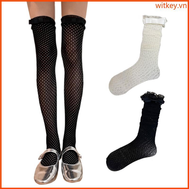 WIT Ren Đen Trắng Vớ Trên Đầu Gối Tất Đùi Dài Vớ Vớ