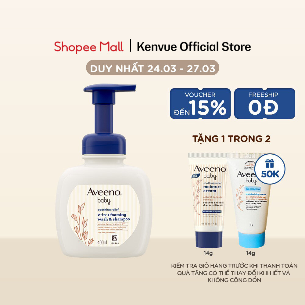 Sữa tắm gội dạng bọt làm dịu da nhạy cảm, khô ngứa Aveeno Baby Soothing Relief 400ml