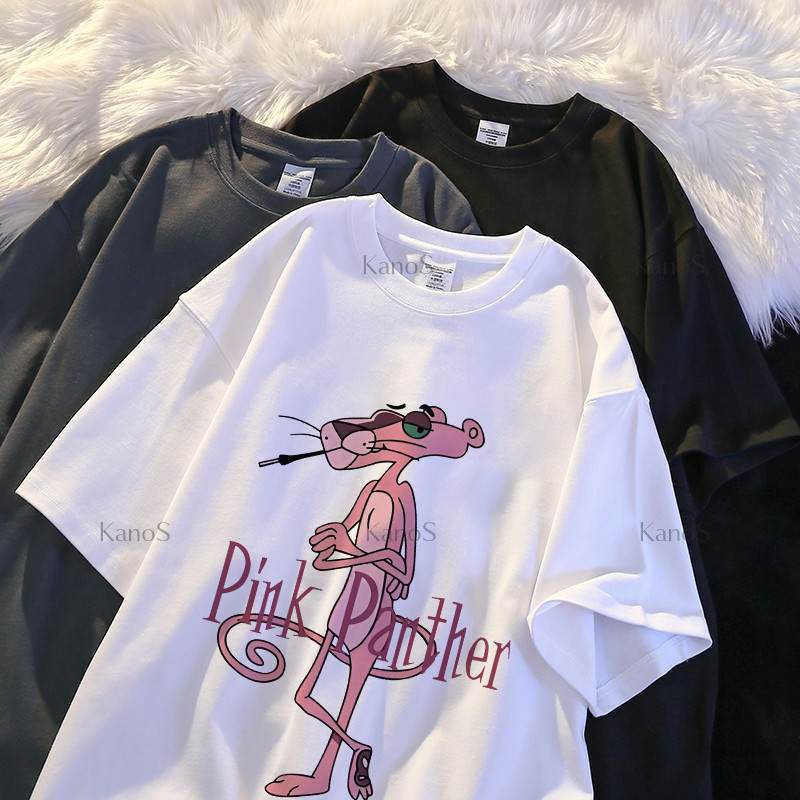 Kanos_shop | áo nữ dễ thương, Hàn quốc dễ thương Pink panther print 100% cotton áo sơ mi tay ngắn