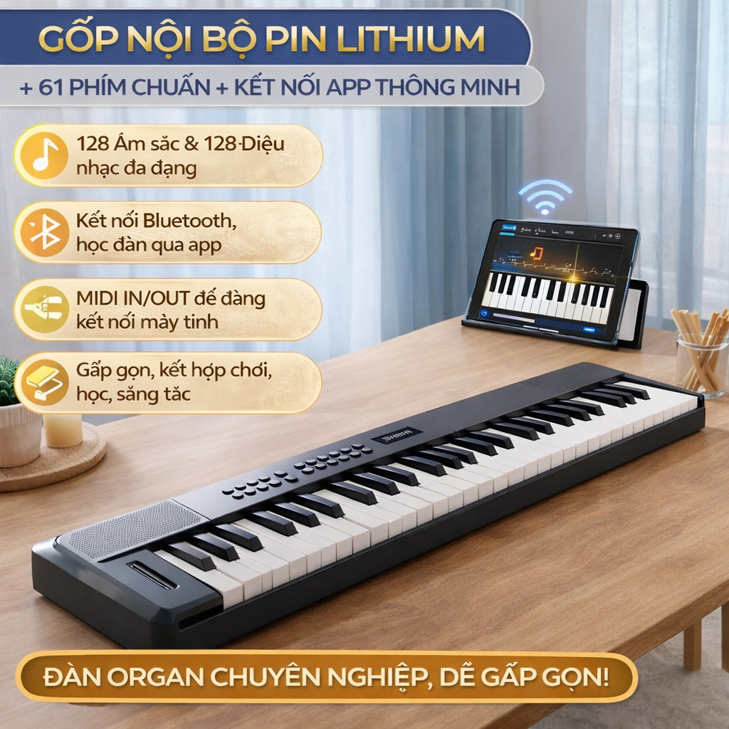 Piano Điện 61 Phím, Đàn Organ Bluetooth, Keyboard Điện, Piano Điện Di Động, Organ Mini, Keyboard MID