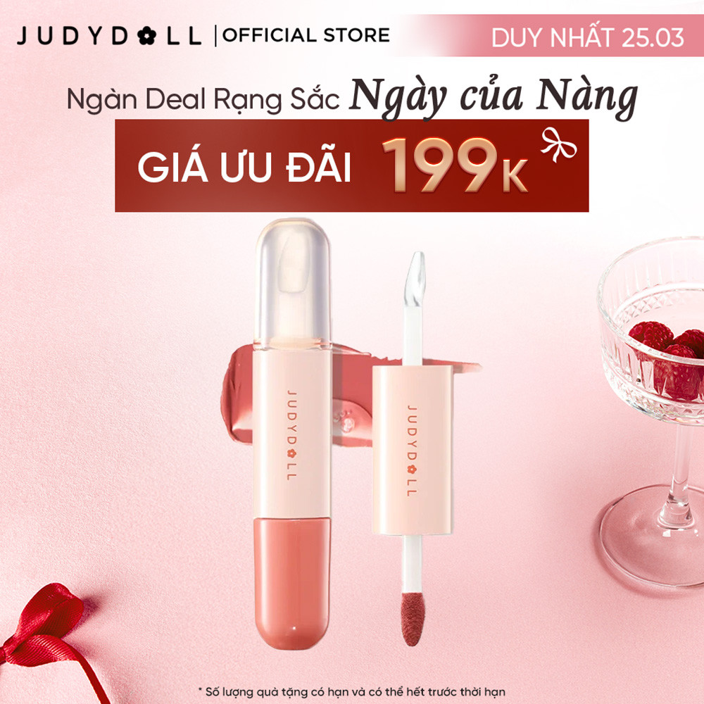 Son 2 Đầu JUDYDOLL Duo Lip Gloss Son bóng + Son kem Son bùn Mịn lì Căng Bóng Mờ vân môi Lâu trôi 7g