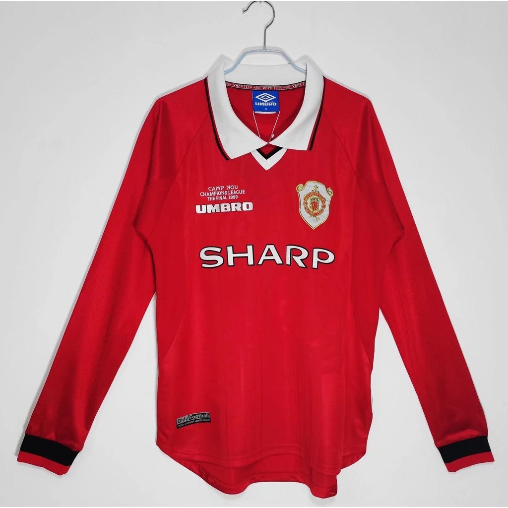 Phiên bản cổ điển Manchester United 1999 / 2000 Áo sơ mi bóng đá dài tay sân nhà Manchester United