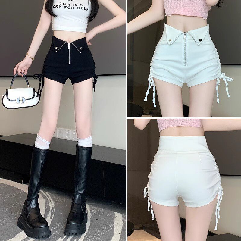 quần đùi nữ quần short jean nữ Quần sooc trắng dây rút siêu cao cho nữ hot girl mùa hè 2024 thiết kế