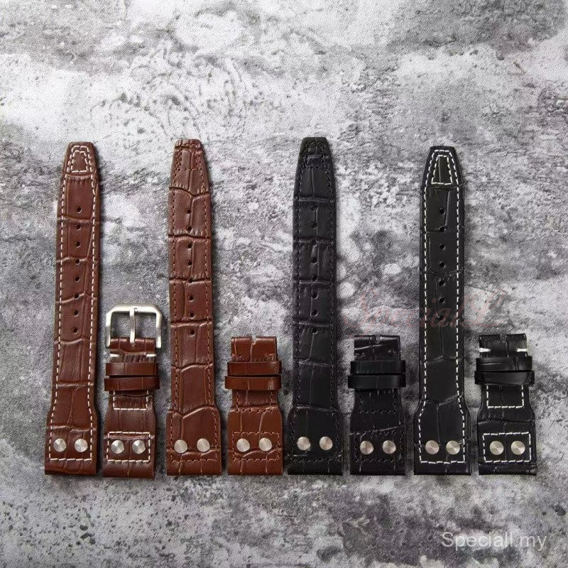 Dây đeo đồng hồ da bò chính hãng 20 / 21 / 22mm - Kết cấu tre & Dây đeo đinh tán cho IWC Pilot / IW5