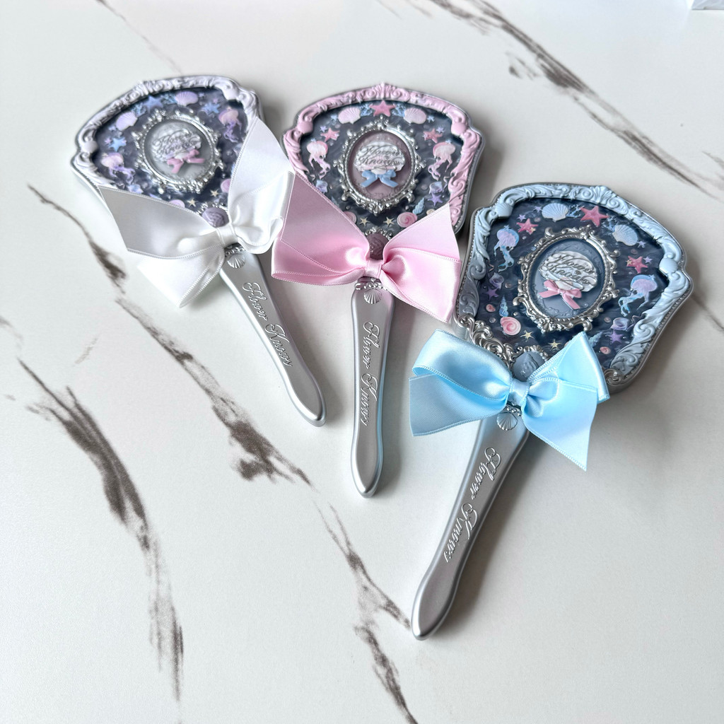 ✅ Ren ✅ Dụng cụ làm đẹp cầm tay gương trang điểm cổ điển di động Trong Kho ✷Flower Know Shell Pearl 