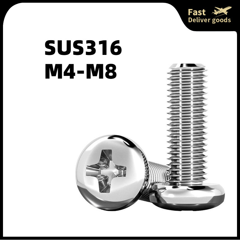 Vít bake đầu cầu thân bu lông inox 316 M4 M5 M6 M8 / Pan Head Phillips Screw 316 Stainless Steel Rou
