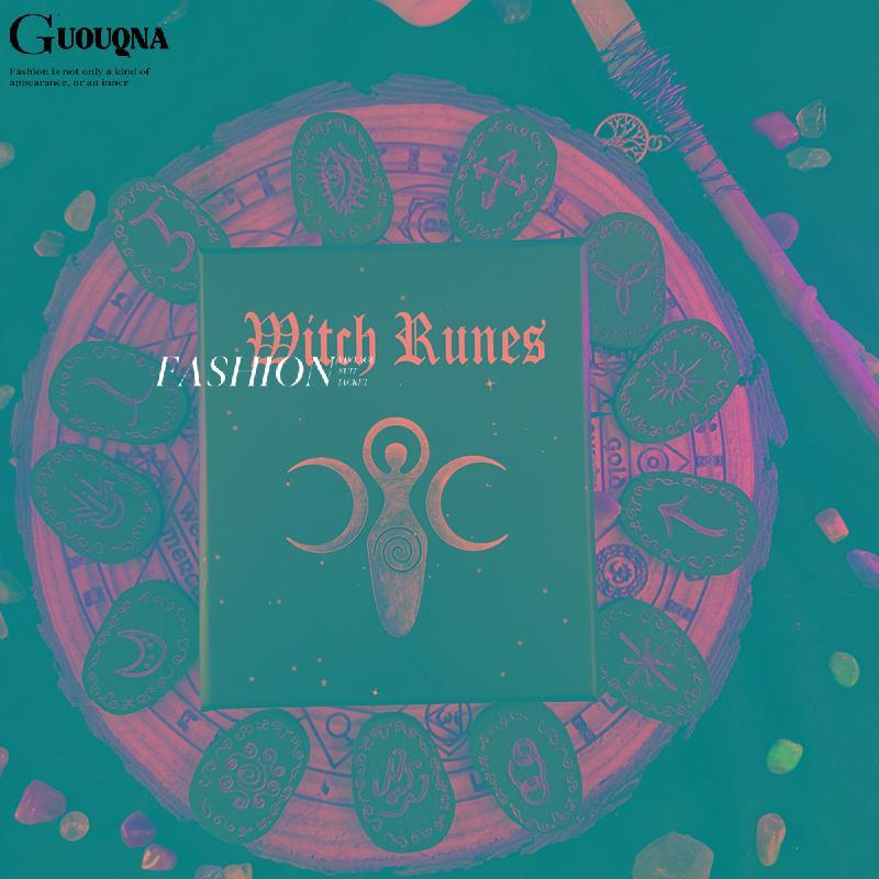 GUOUQNA Gỗ Runes Bộ Đá Phù Thủy Rune Bộ 14 Chiếc Khắc Rune Biểu Tượng Cho Bói Toán BASL