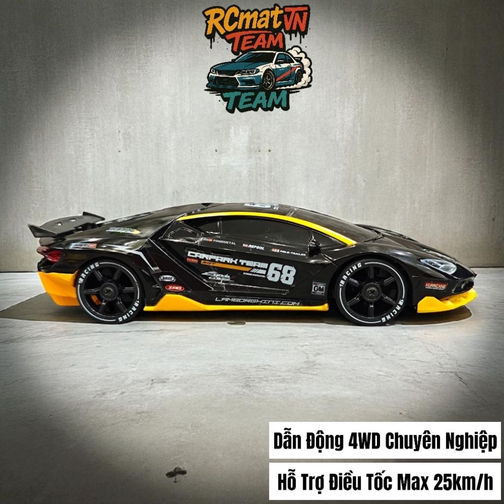 Xe điều khiển Mini Drift Có Điều Tốc Lamboghini Dark Night 1:20, có đèn led siêu sáng, vỏ xe cứng cự