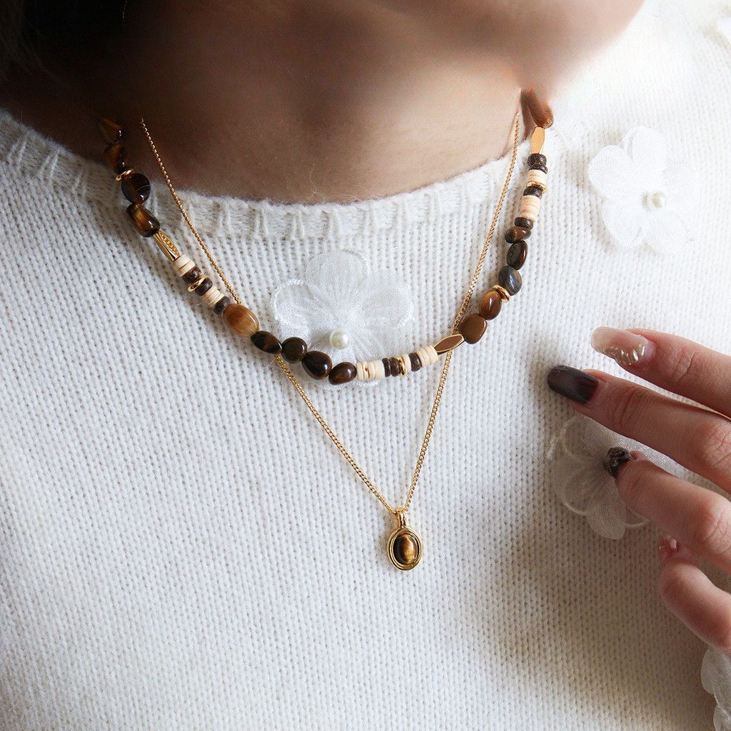 Vòng cổ đá mắt hổ vỏ dừa Maill