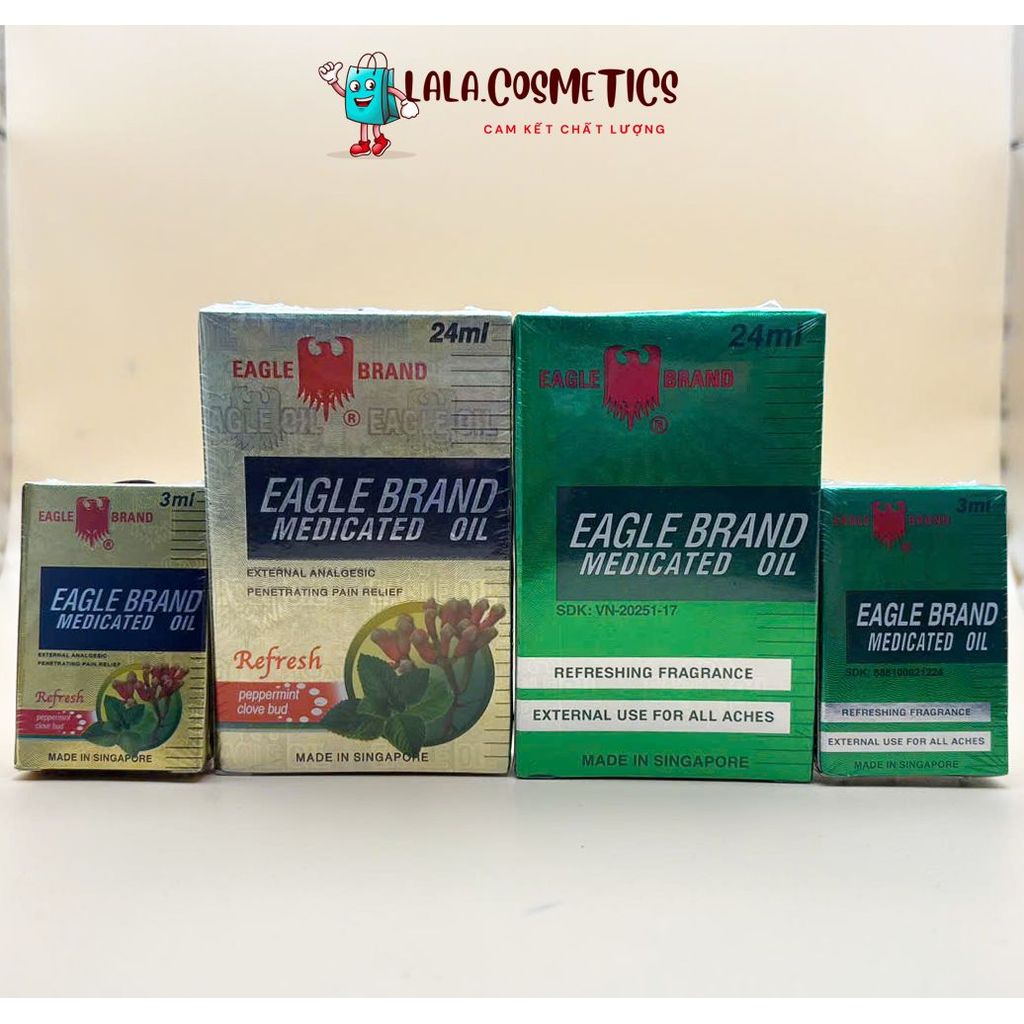 Dầu nước vàng  xanh Singapore Mỹ dầu gió con ó Eagle brand Medicated oil refresh chai mini 3mL - 24m