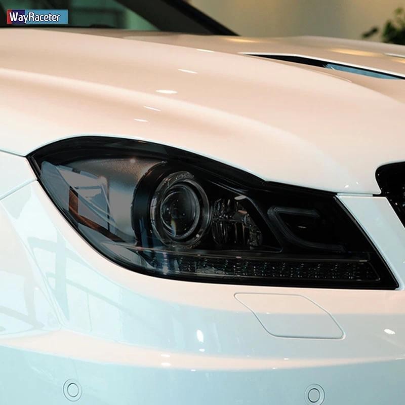 2 Chiếc Xe Đèn Pha Bảo Vệ Phim Trong Suốt Đen TPU Miếng Dán Cho Xe Mercedes Benz C Class W204 C63 AM