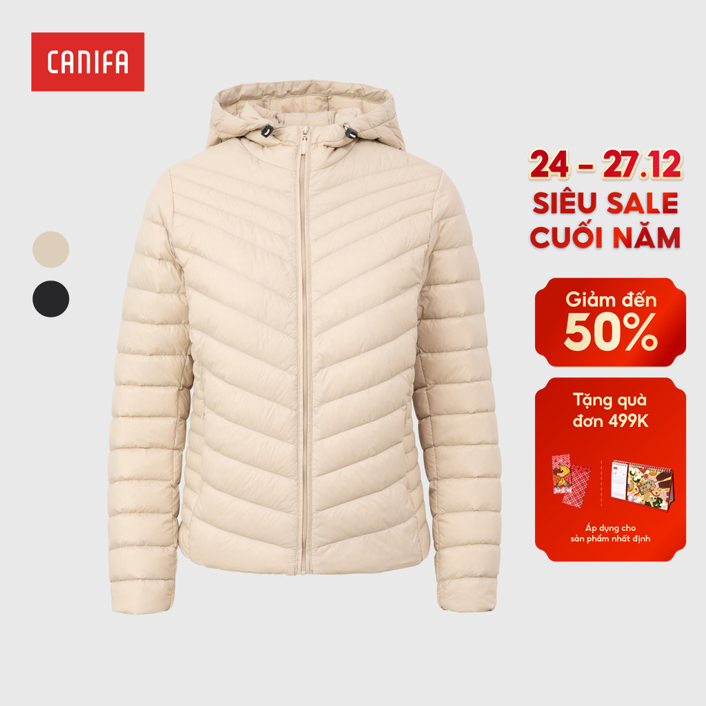 Áo khoác phao dài tay lông vũ nữ có mũ tay chống nước siêu nhẹ, giữ ấm tốt CANIFA 6OT25W019