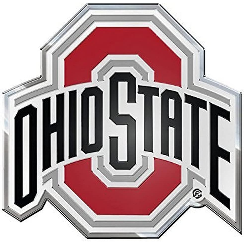 FANMATS 60548 Ohio State Buckeyes Biểu tượng màu dập nổi bằng nhôm hạng nặng, Decal biểu tượng tự độ