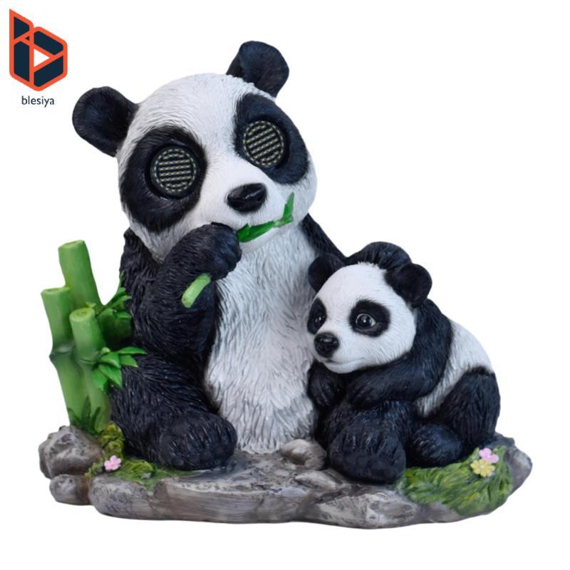 Blesiya Garden Panda Tượng đèn năng lượng mặt trời Điêu khắc nhựa cho sân cỏ Sân hiên