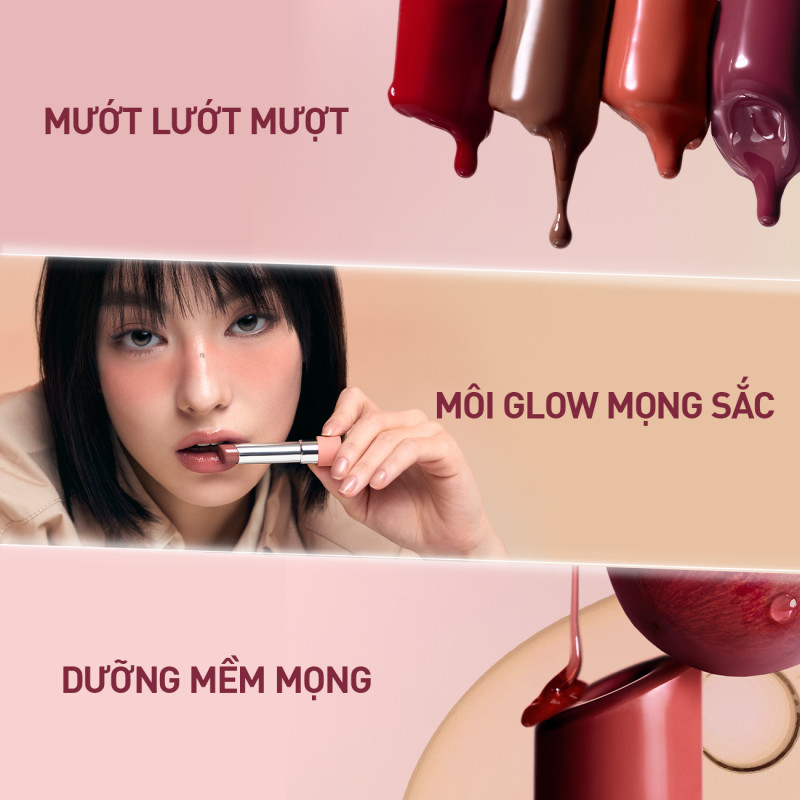 Son Bóng 3CE Glazy Lip Glow Dưỡng Môi Căng Mọng, Mềm Mịn, Lên Màu Chuẩn Sắc, Không Bết Dính, Tự Nhiên | BigBuy360 - bigbuy360.vn
