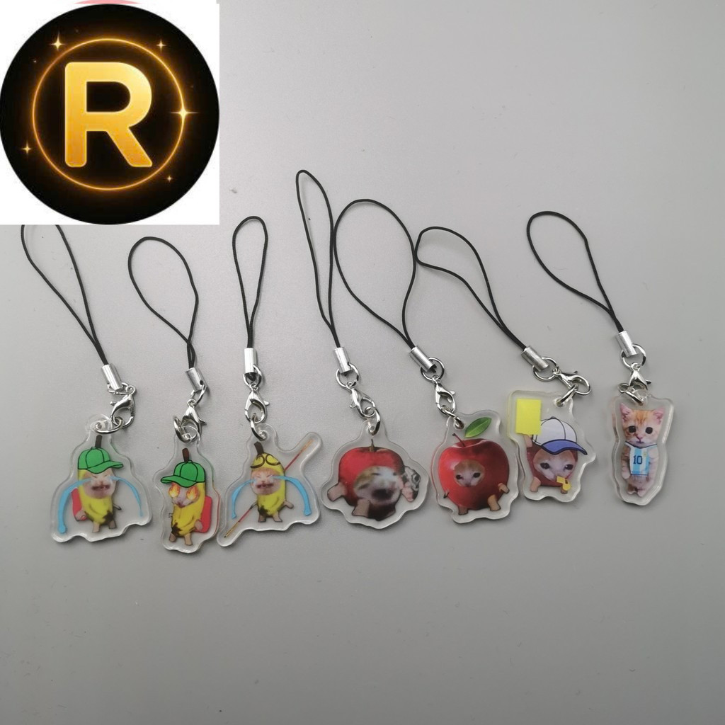 Happy Apple Cat Meme Funny Banana Cat Cute Keychain Phone Keychain Player Car Key Ring Angry Student